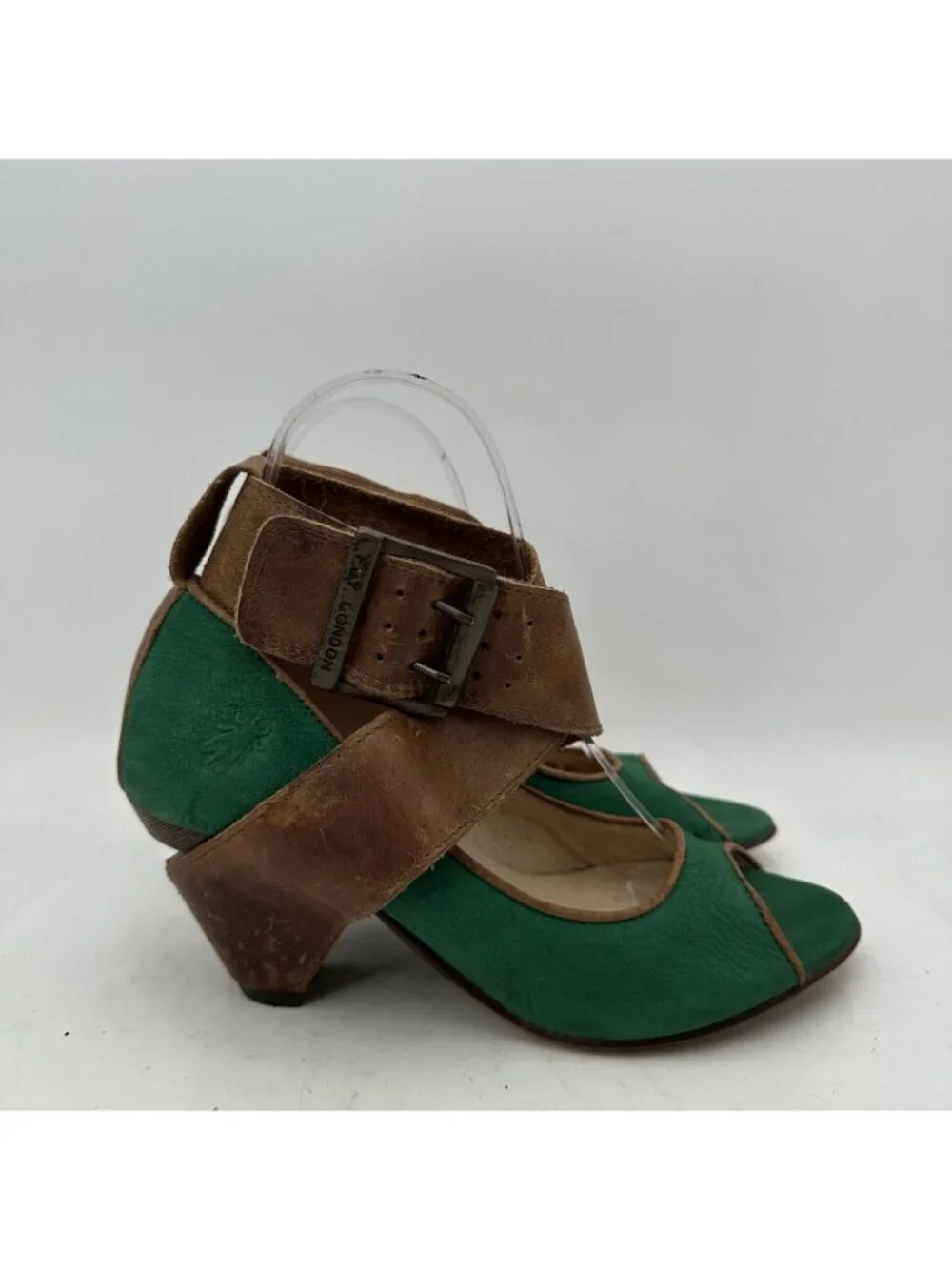 Fly London Women Size EU 37 US 7 Black Brown Green Leather Buckle Heel Shoes